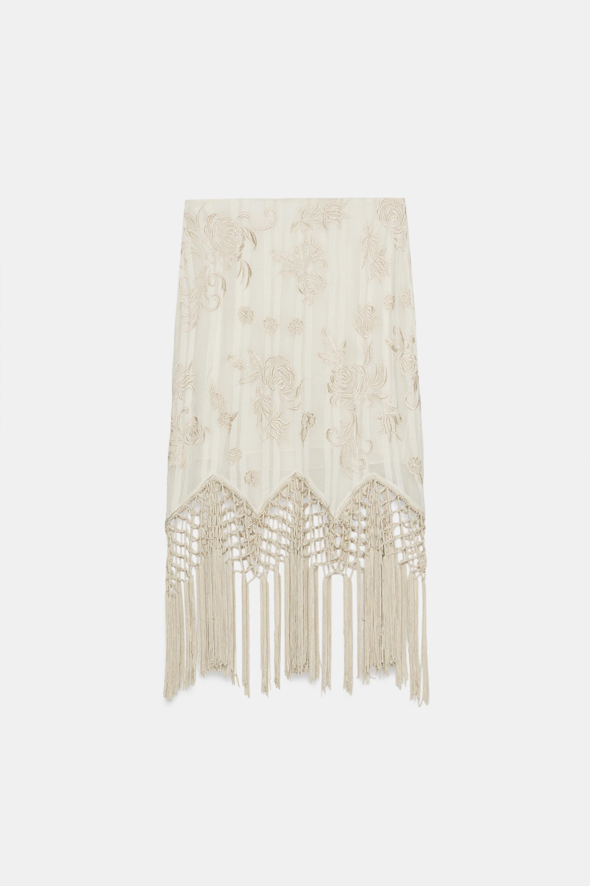 ZW COLLECTION EMBROIDERED FRINGED SKIRT